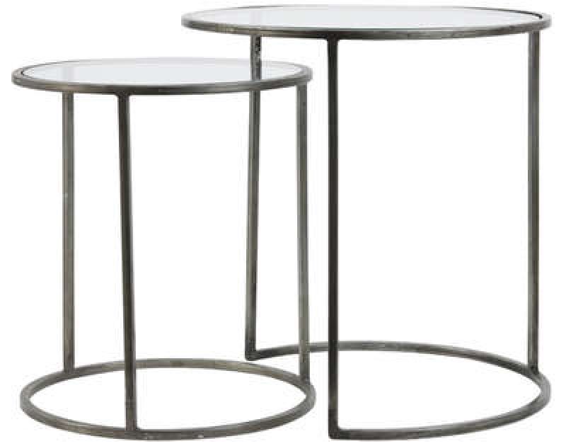 GLASS TOP ZINK FRAME SIDETABLE 2 SIZES     - CAFE, SIDETABLES