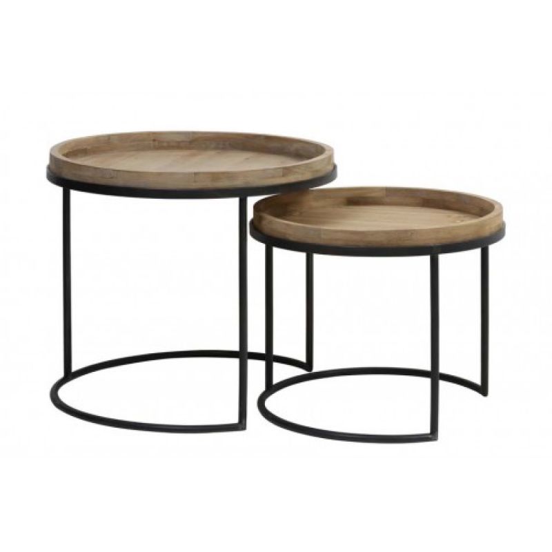 SIDETABLE WOODEN TRAY TOP ZINK LEG SET OF 2     - CAFE, SIDETABLES