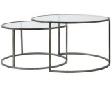 GLASS TOP ZINK FRAME CAFE TABLE 2 SIZES - CAFE, SIDE TABLES