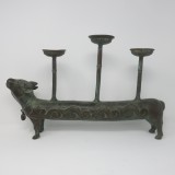 STATUE ANTIQUE BRONZE COW 3 CANDLES