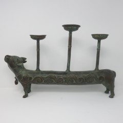 STATUE ANTIQUE BRONZE COW 3 CANDLES 